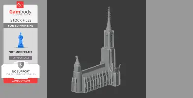 3D model of Ulm Minster, featuring tall spires and intricate Gothic architectural elements.