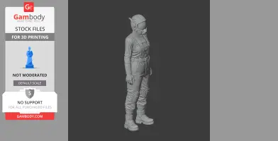 A 3D model of a sci-fi character in a detailed spacesuit and helmet, ready for 3D printing.