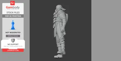 3D model of a character in tactical gear with a gas mask, viewed in profile.