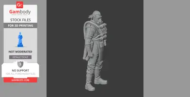 3D model of a character with a gas mask and protective suit, meant for 3D printing.