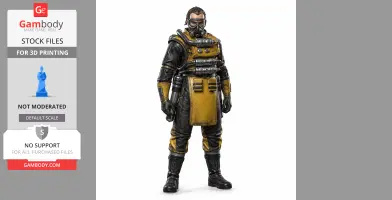 Armored figure in a yellow and black suit with a mask and tubes, from Apex Legends.