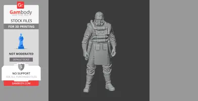 3D model of a masked, armored character in tactical gear, standing upright. Ideal for 3D printing.