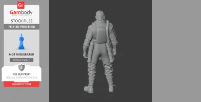 A 3D model of a character with a suit and gear, viewed from the back, designed for 3D printing.