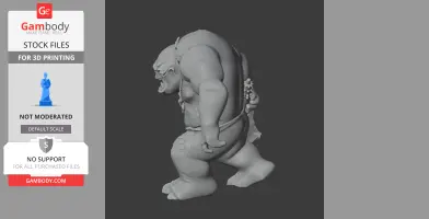 3D model of a hunched, muscular troll with textured skin, ready for printing, side view.