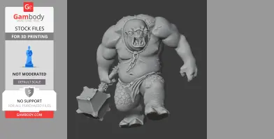 A detailed 3D model of a snarling troll holding a weapon, ready for 3D printing.