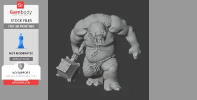 A detailed 3D model of a muscular troll wielding a large weapon, ready for 3D printing.