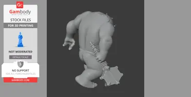 3D model of a cave troll holding a spiked club, viewed from behind. Ready for 3D printing.