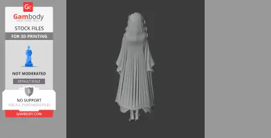 A 3D model of a ghostly figure with flowing robes and long hair, facing away.