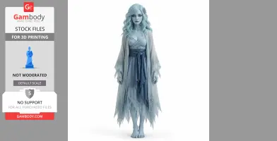 Ghostly female figure with long hair and flowing gown, 3D printable character from Celeste game.
