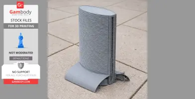 3D-printed model of The Landmark, Abu Dhabi, featuring a sleek, curved building design on a tiled surface.