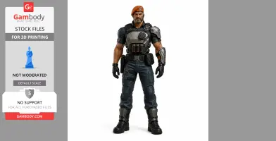 A detailed figurine of a muscular man in tactical gear and a beret, ready for 3D printing.