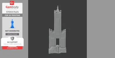 3D model of a tall, intricate tower with stepped base and pointed top, suitable for 3D printing.