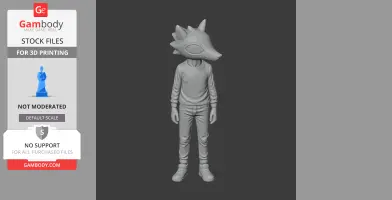 3D model of a humanoid figure with an animal head, wearing casual clothing, ready for 3D printing.
