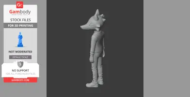 3D model of an anthropomorphic fox character, standing upright, in a casual outfit.