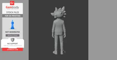 A 3D model of a humanoid character with a spiky head and casual outfit, viewed from the back.
