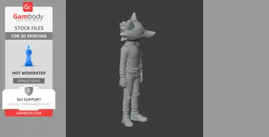 Anthropomorphic wolf character in casual clothes, standing pose, STL for 3D printing.