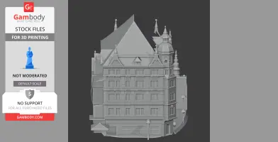 Detailed 3D model of an ornate, historical European building with spires and intricate facade.