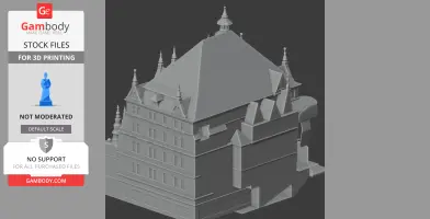 A 3D model of a detailed, multi-spired building with a steep roof, designed for 3D printing.