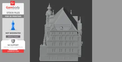 Detailed 3D model of historic European architecture with spires and gabled roof.