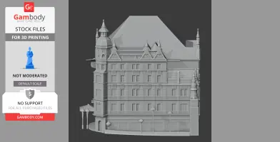 Detailed 3D model of a historical building with turrets and ornate roof for 3D printing.