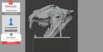A detailed 3D model of a leopard skull on a stand, ready for printing.