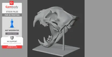 3D model of a leopard skull on a stand, designed for 3D printing.