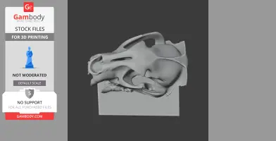 3D model of a detailed leopard skull, positioned on a flat base for 3D printing display.