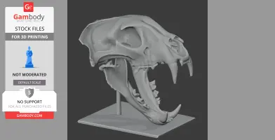 3D model of a detailed leopard skull on a stand, designed for 3D printing.