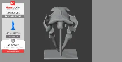 3D model of a leopard skull replica mounted on a stand, viewed from the front.