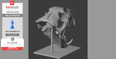 3D model of a leopard skull on a stand, designed for 3D printing.