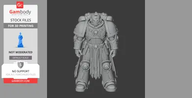 A heavily armored warrior figurine with intricate detailing, featuring skull motifs and ornate armor plating.