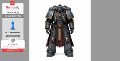 Armored sci-fi warrior figurine with skull motifs and intricate details, prepared for 3D printing.