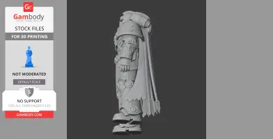 Armored figurine with intricate details and a tattered cloak, designed for 3D printing.
