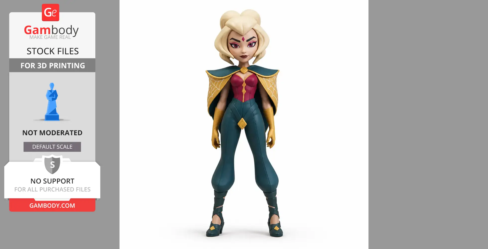 Stylized character figure with blonde hair, cape, and vibrant outfit for 3D printing from Brawl Stars.