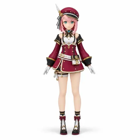 Female figurine in detailed red and white outfit with hat, gloves, and boots, ready for 3D printing.