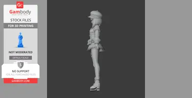 A detailed side view of a female character figurine in uniform and hat, designed for 3D printing.