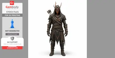 A dark, armored archer with antlered hood, carrying arrows, detailed for 3D printing.