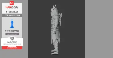 A 3D model of an armored archer with a horned helmet and quiver, in a dynamic standing pose.