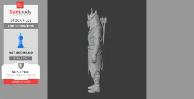 3D model of an armored archer with a horned helmet and quiver, designed for 3D printing.