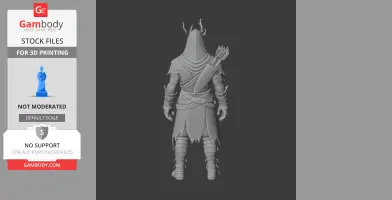 Hooded archer with a quiver, tattered cloak, and antlered helmet, viewed from the back.