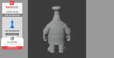 3D model of Chef Saltbaker from Cuphead, viewed from behind, ready for 3D printing.