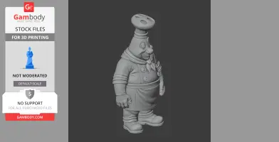 Cartoon chef 3D model with apron and chef's hat for 3D printing.