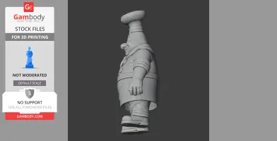 Side view of a chef figurine with a tall hat, plump body, and apron, designed for 3D printing.