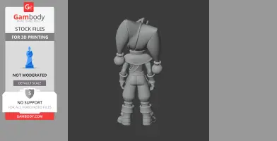 A 3D model of a jester-like character from behind, wearing a hat with large, round pom-poms.