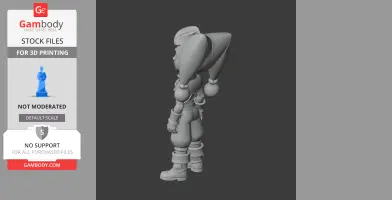 3D model of a whimsical character with a jester hat, detailed clothing, and boots, designed for printing.