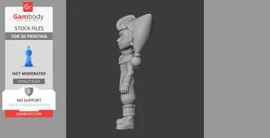Side view of a stylized character figurine with a large hat, designed for 3D printing.