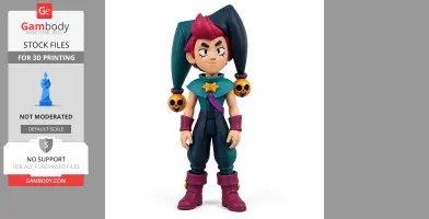 A colorful character figurine with a jester hat, pink boots, and teal clothing, designed for 3D printing.