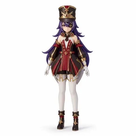 A detailed 3D figurine of a character with purple hair and ornate attire, designed for 3D printing.