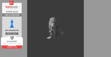 A 3D render of a character with a cape and armor, designed for 3D printing.