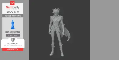 3D figurine of a character with detailed outfit and cape, based on Genshin Impact for printing.
